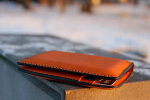 Chester Mox bi-fold wallet in mandarina calf