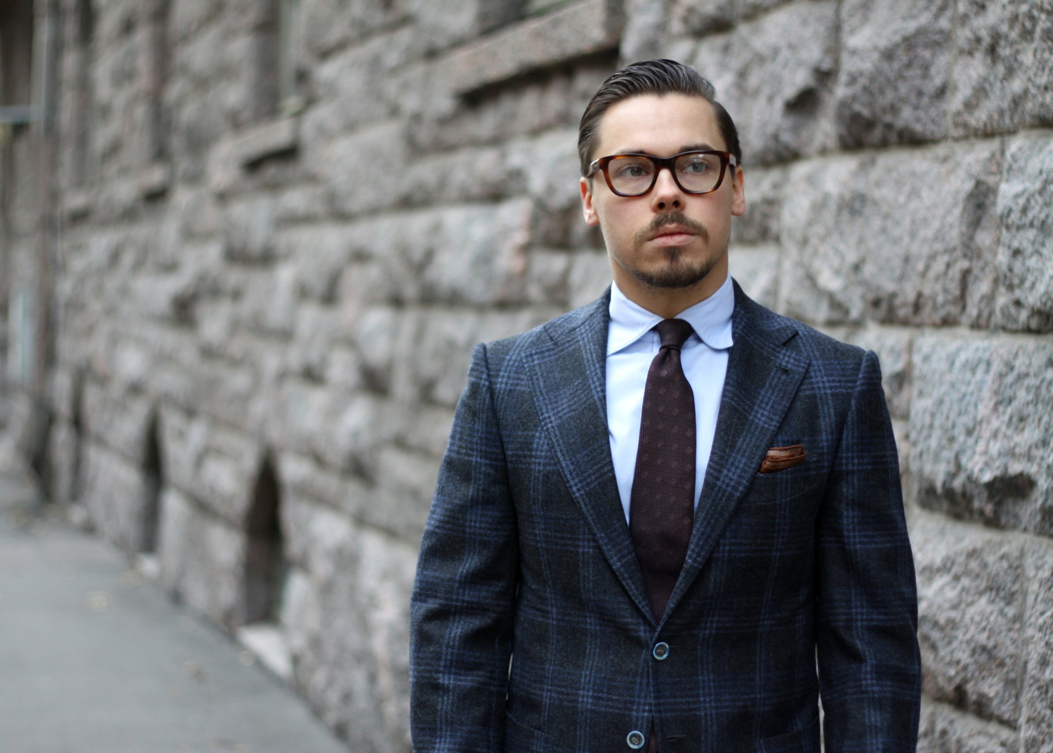 Gray flannel suit with brown overcoat - outfit of the week
