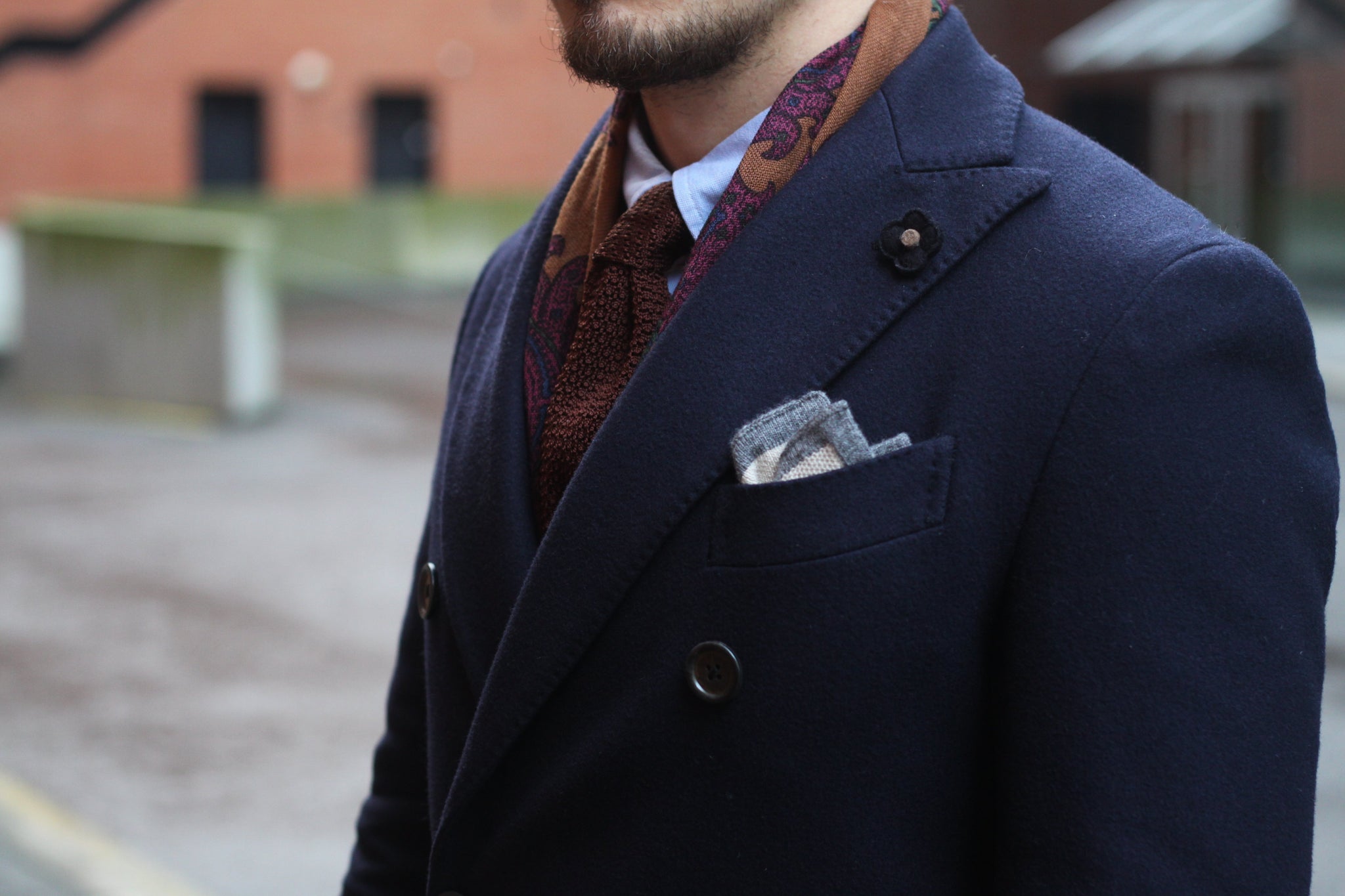 Blue jersey sport coat with corduroy trousers