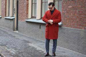 Shawl collar overcoat - Red casentino wool by The GIGI