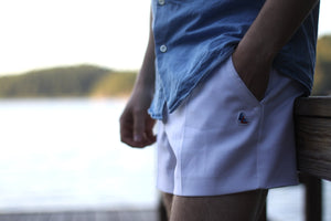Shorts for summer - casual sunny day look with white shorts and a chambray shirt